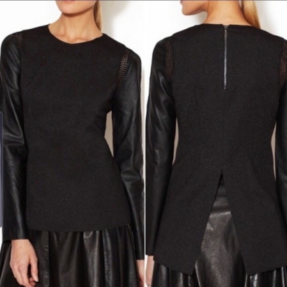 Stella & Jamie Rio Black Leather Long Sleeve Top Blouse - Picture 1 of 5